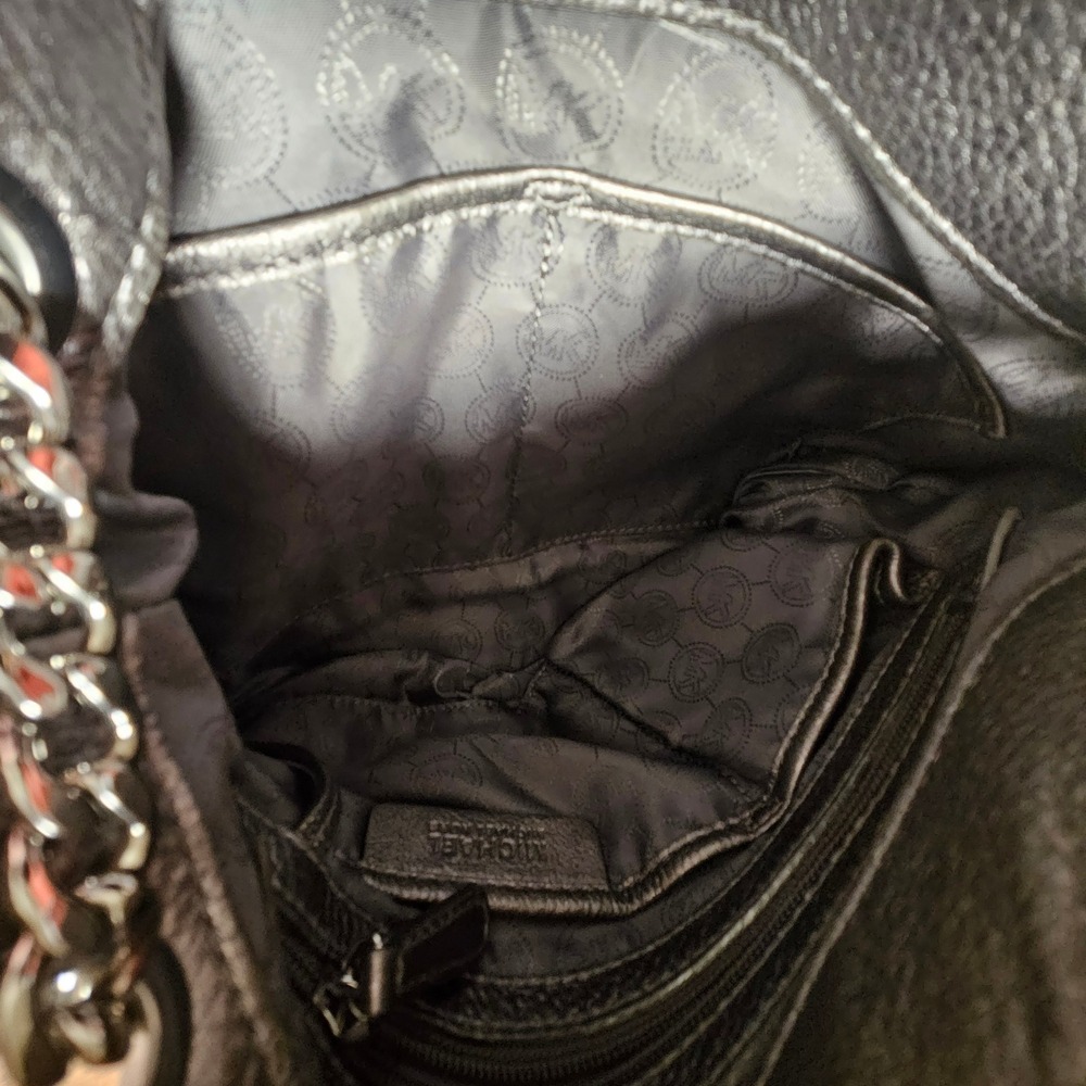 Michael Kors Metallic Silver Leather Crossbody Bag Chain Strap Convertible - Picture 4 of 6